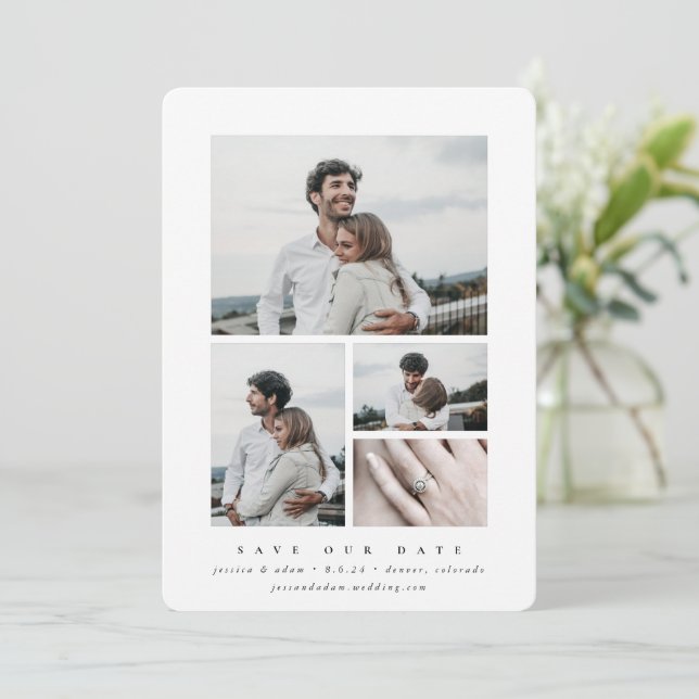 Elegant Minimal Multi Photo  Save The Date (Standing Front)