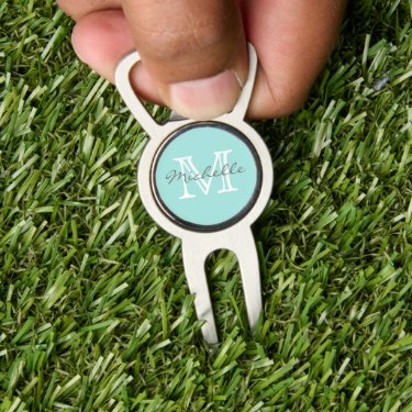 Elegant Minimal Name and Monogram Aqua Divot Tool