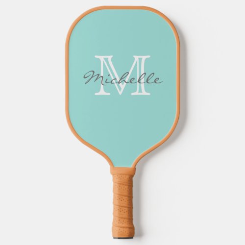 Elegant Minimal Name and Monogram Aqua  Pickleball Paddle