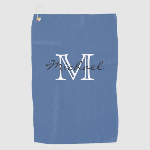 Elegant Minimal Name and Monogram Blue Golf Towel