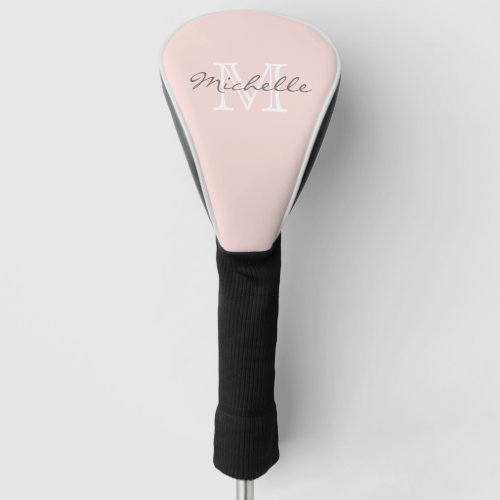 Elegant Minimal Name and Monogram Pink Golf Head Cover