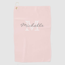 Elegant Minimal Name and Monogram Pink Golf Towel