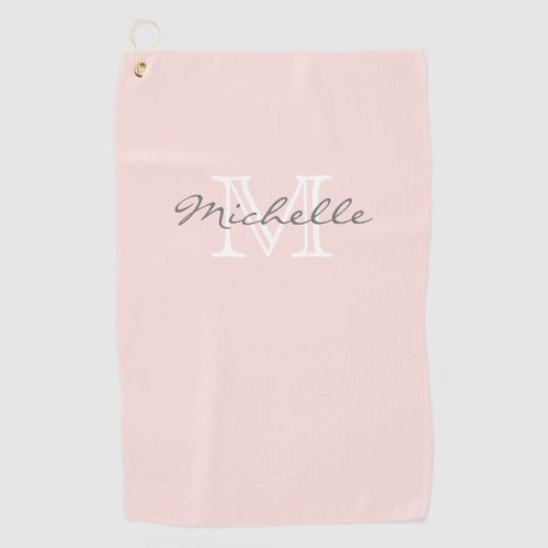 Elegant Minimal Name and Monogram Pink Golf Towel