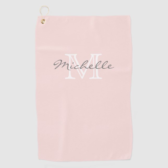 Elegant Minimal Name and Monogram Pink Golf Towel (Front)
