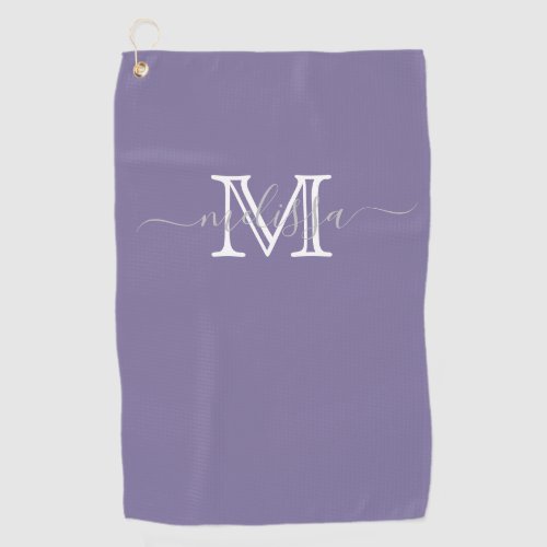 Elegant Minimal Name and Monogram Purple Golf Towel