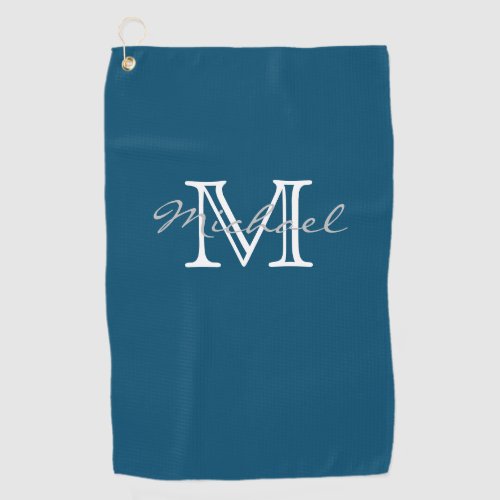 Elegant Minimal Name and Monogram Teal Blue Golf Towel