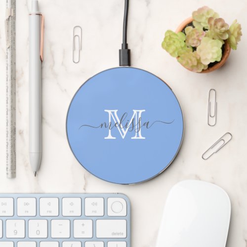 Elegant Minimal Name and Monogrammed Wireless Charger