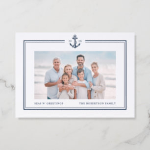Elegant Minimal Nautical Christmas Holiday Letterpress Photo Cards