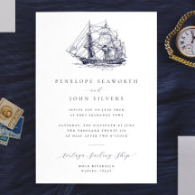 Elegant Minimal Nautical Ship Illustration Wedding