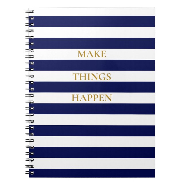 Elegant Minimal Navy Blue and White Stripes Notebook (Front)