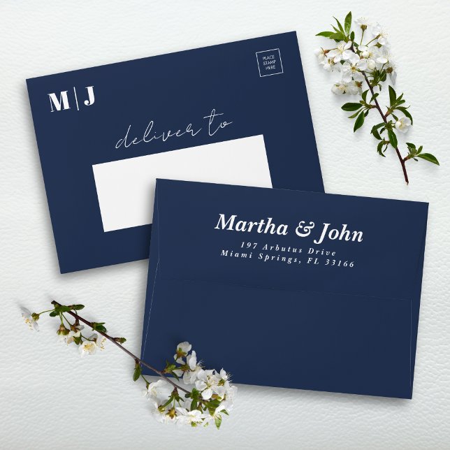 Elegant Minimal Navy Blue Wedding Invitation Envelope (Creator Uploaded)