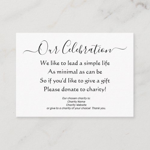 Elegant Minimal No Gifts Charity Donation Poem Enclosure Card