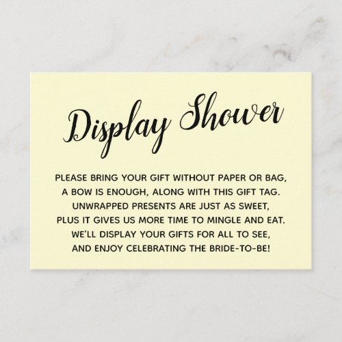 Elegant Minimal No Wrap Bridal Shower Yellow Enclosure Card