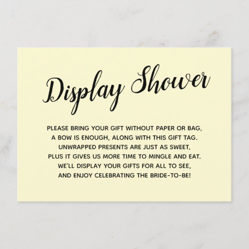 Elegant Minimal No Wrap Bridal Shower Yellow Enclosure Card