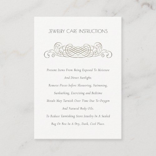 Elegant Minimal Ornate Silver Divider Jewelry Care Business Card