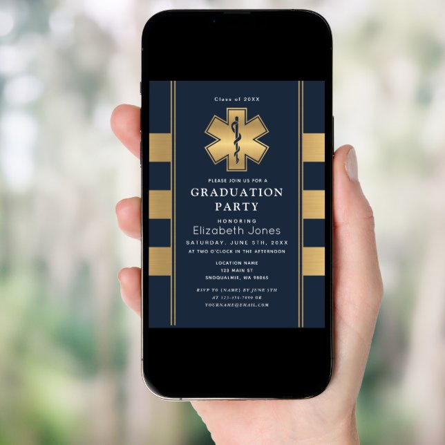 Elegant Minimal Paramedic Graduation Party Invitation (Front Digital)