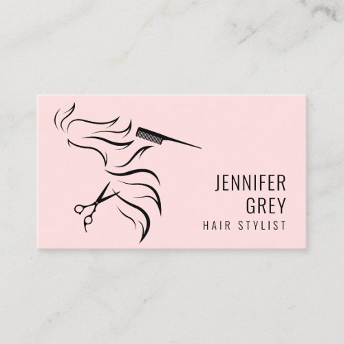 Elegant minimal pastel pink scissors hairstylist business card