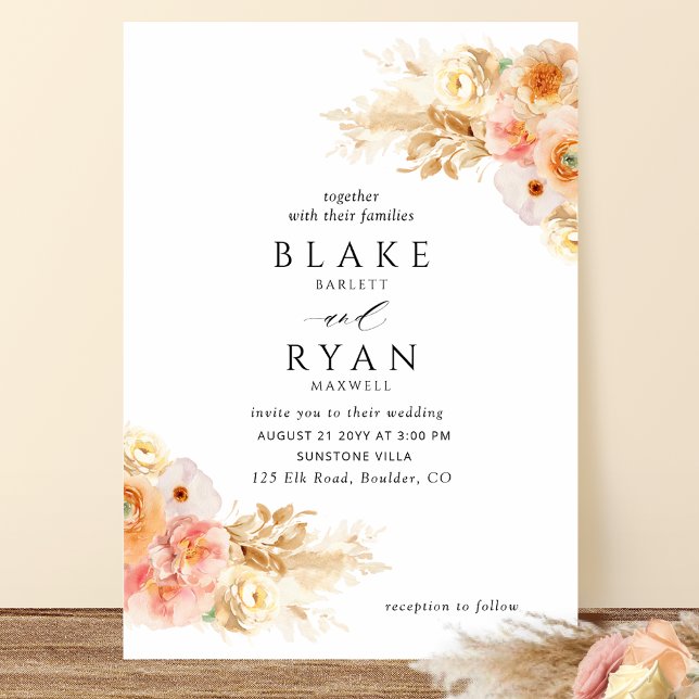 Elegant, Minimal Peach, Blush, Champagne Wedding Invitation (Creator Uploaded)