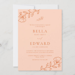 Elegant Minimal Peach Floral Wedding Invitation