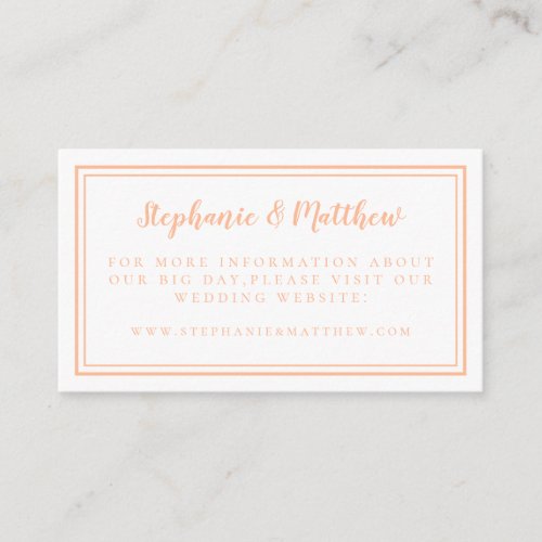 Elegant Minimal Peach Wedding Website Details Info Enclosure Card