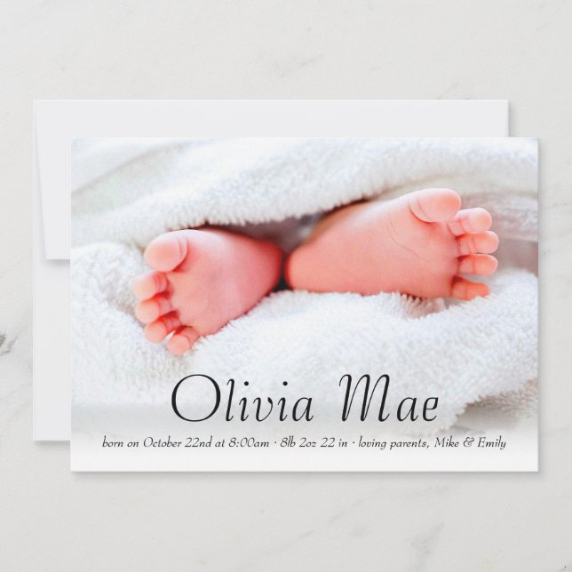 Elegant Minimal Photo Birth Annoucement Announcement (Front)