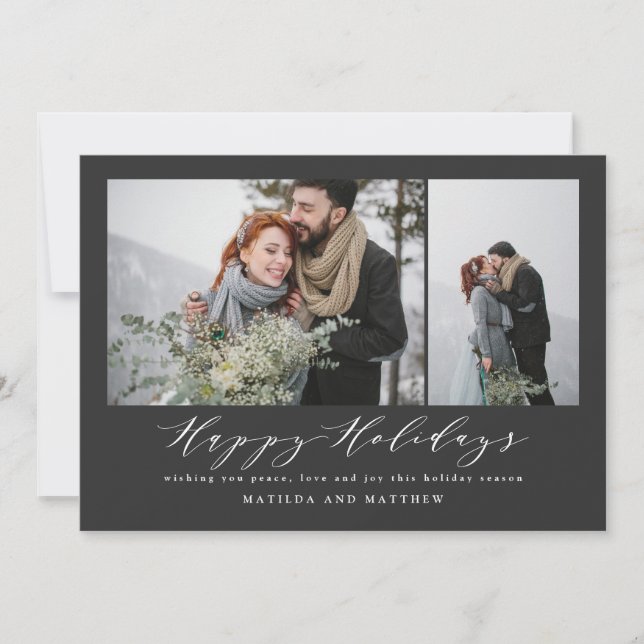 Elegant minimal photo collage christmas script holiday card (Front)