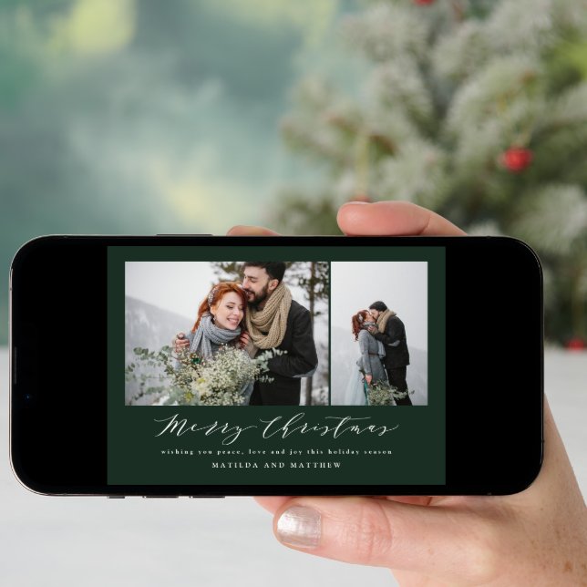 Elegant minimal photo collage christmas script holiday card (Front Digital)