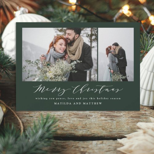 Elegant minimal photo collage christmas script holiday card