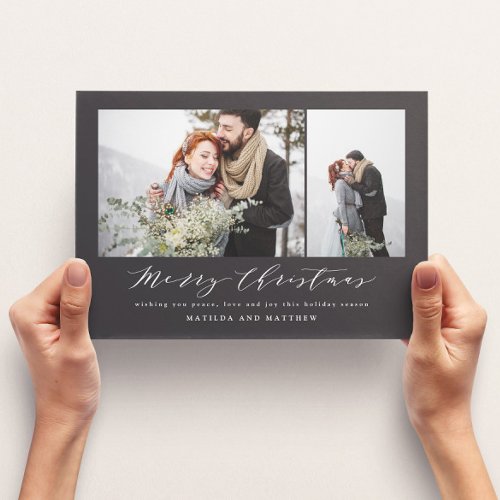 Elegant minimal photo collage christmas script holiday card