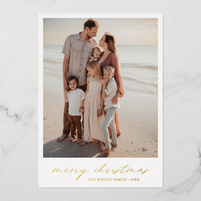 Elegant Minimal Photo Modern Christmas Foil Holiday Card (Front)