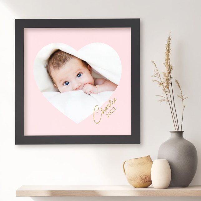 Elegant minimal photo pink heart name silver gold foil prints (Creator Uploaded)