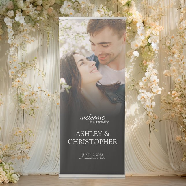 Elegant Minimal Photo Welcome Smoke Black Wedding Retractable Banner (Creator Uploaded)