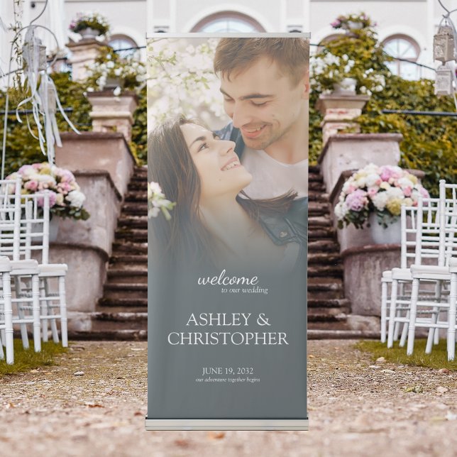 Elegant Minimal Photo Welcome Space Gray Wedding Retractable Banner (Creator Uploaded)