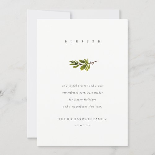 Elegant Minimal Pine Branch Christmas Blessed Holiday Card