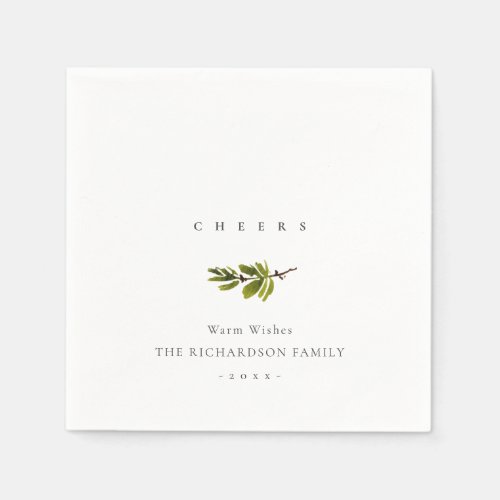 Elegant Minimal Pine Branch Christmas Cheers Napkins