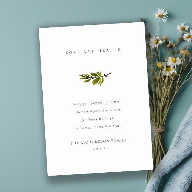 Elegant Minimal Pine Branch Christmas Love Health Holiday Card (Creator Uploaded)