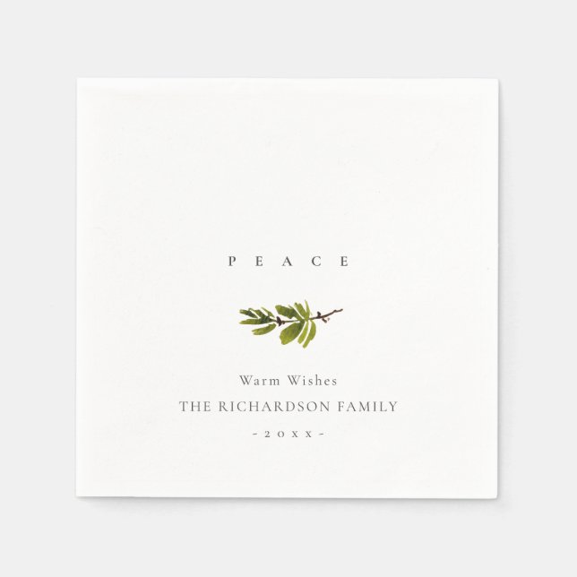 Elegant Minimal Pine Branch Christmas Peace Napkins (Front)