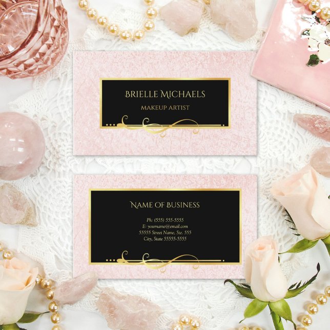 Elegant Minimal Pink and Black Makeup Artist Business Card (Elegant Minimal Pink and Black Makeup Artist Business Cards)