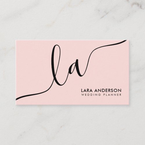 Elegant minimal pink black white monogram initials business card