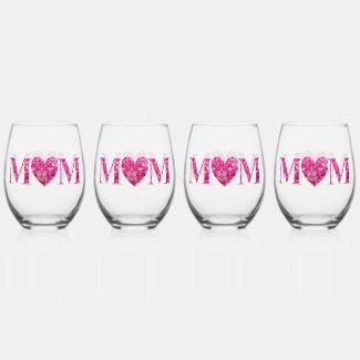 Elegant Minimal Pink Floral Heart MOM Lettering