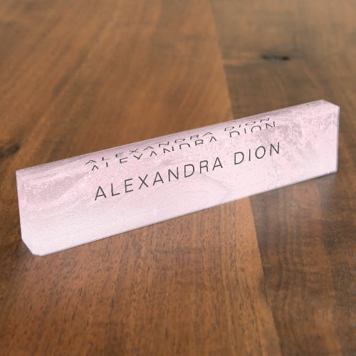 Elegant minimal pink rose gold glitter marble desk name plate