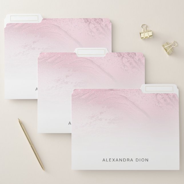 Elegant minimal pink rose gold glitter marble file folder (Set)