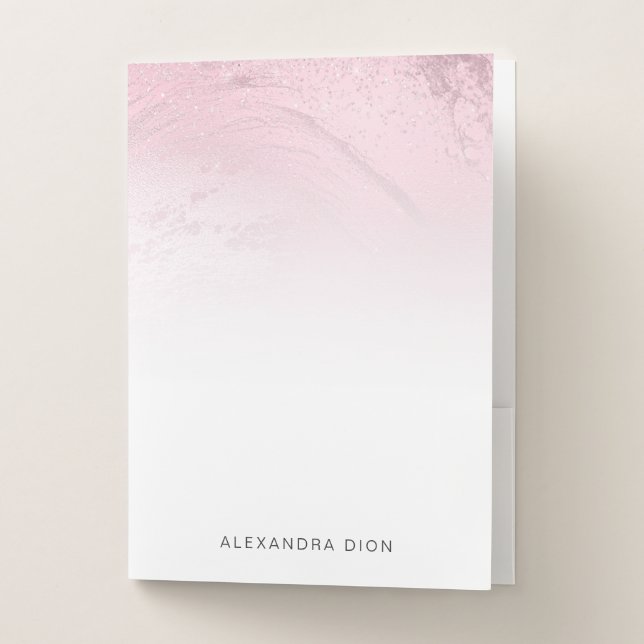 Elegant minimal pink rose gold glitter marble pocket folder (Front)