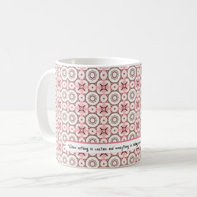 Elegant Minimal Pink Rose Pattern editable text Coffee Mug (Front Left)