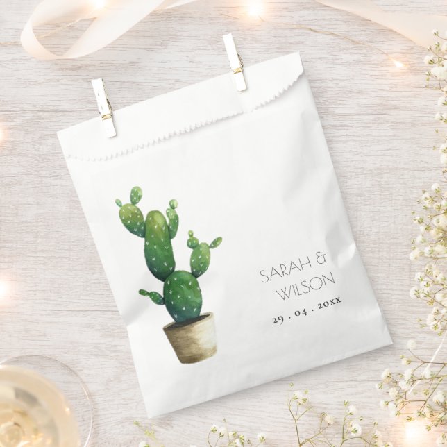 Elegant Minimal Potted Cactus Green Foliage Favor Bag (Clipped)