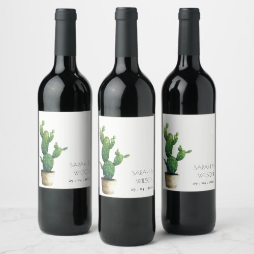 Elegant Minimal Potted Cactus Green Foliage Wine L Wine Label