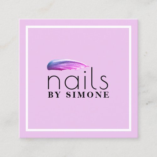 Elegant minimal purple nail polish stroke square business card