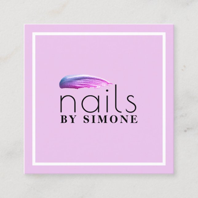 Elegant minimal purple nail polish stroke square business card (Front)