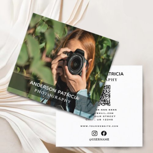 Elegant Minimal QR Code Full Photo Business Card