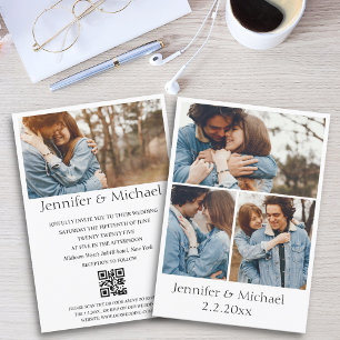 elegant minimal qr code rsvp 4 photos wedding invitation